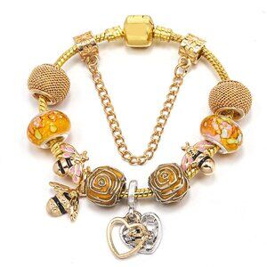 925 Infinite Charm Golden Honey Peak Themed Decorative Pendant Bracelet